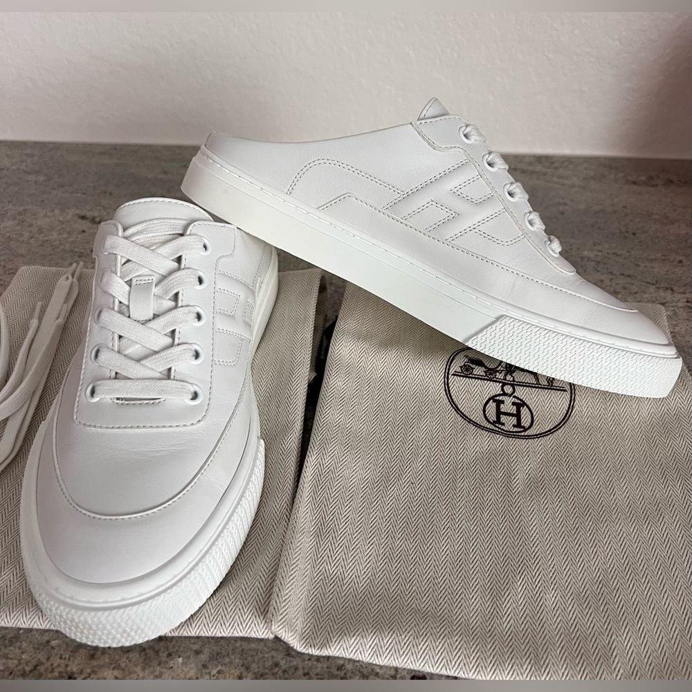 Hermes Keep Sneakers / Mules / Trainers in White Calfskin EU Size 39